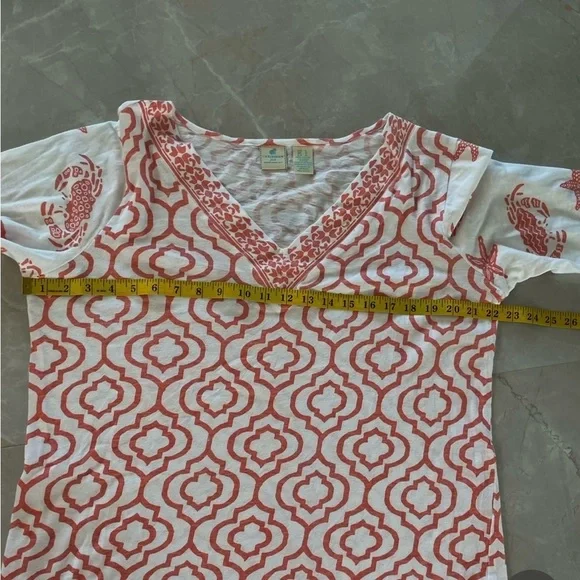 Caribbean Joe Woman Top Size Large Orange White Color V-neck 3/4 Sleeve Pullover - Picture 3 of 7